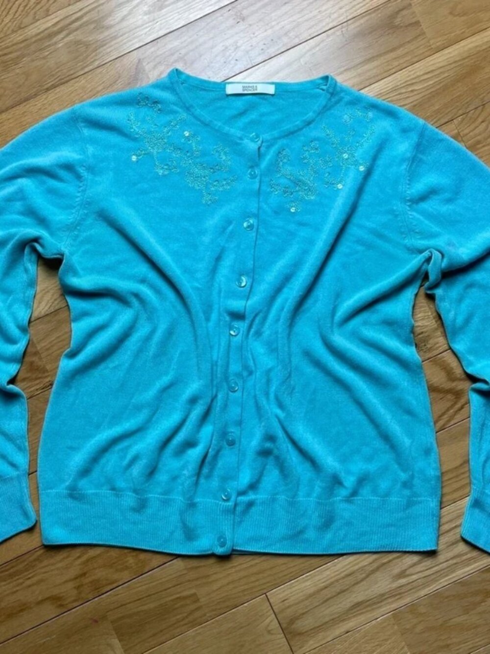 Marks and Spencer aqua embroidered cardigan 14 cottagecore coquette soft girl k